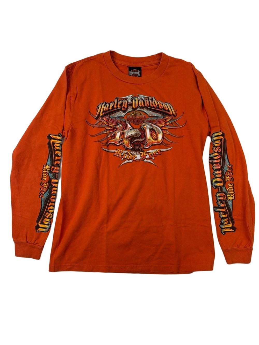 Y2K Harley-Davidson Ride Free Shirt Clearwater FL Orange Eagle Medium